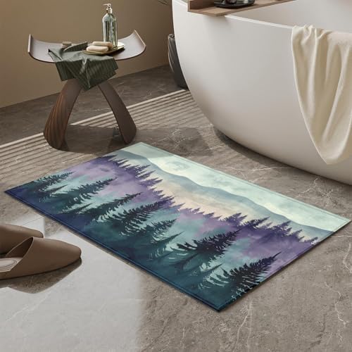 Green Purple Misty Forest Bath Mat - Image 5