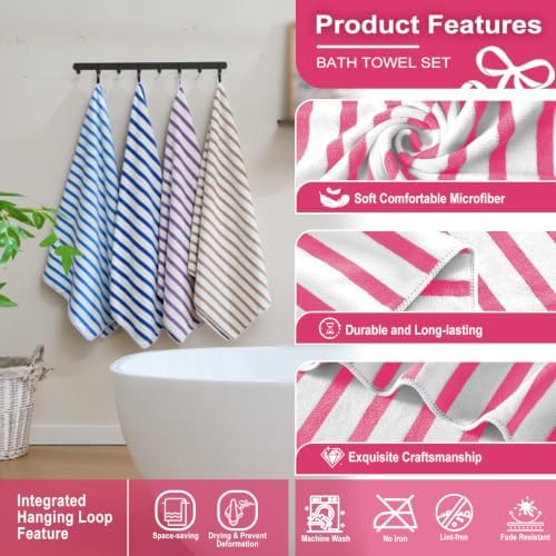 JML Microfiber Bath Towels Set, 2 Pack, Stripe Pink - Image 3