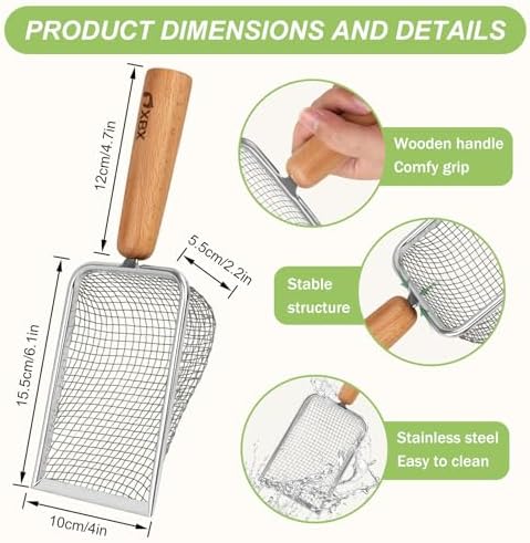 XBX Cat Litter Scoop with Holder – Metal Mesh Litter Scooper, Wooden Handle - Image 5