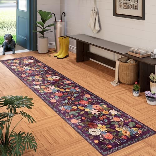 Purple Floral Hallway Runner Rug 2x10 - Image 2