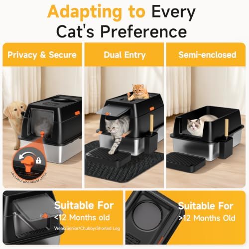 XL Enclosed Stainless Steel Litter Box - Image 6