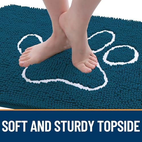 OLANLY Dog Door Mat for Muddy Paws 44x24, Paw Print Design Chenille Mud Mat - Image 4