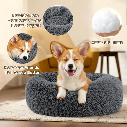 Calming Donut Dog and Cat Bed for Indoor Cats, Anti-Anxiety Round Fluffy Soft - Image 4