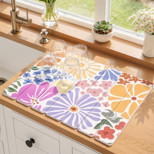 LOKHOM Stone Dish Drying Mat, 11.8"x15.7" Diatomaceous Earth Mat Colorful by LOKHOM