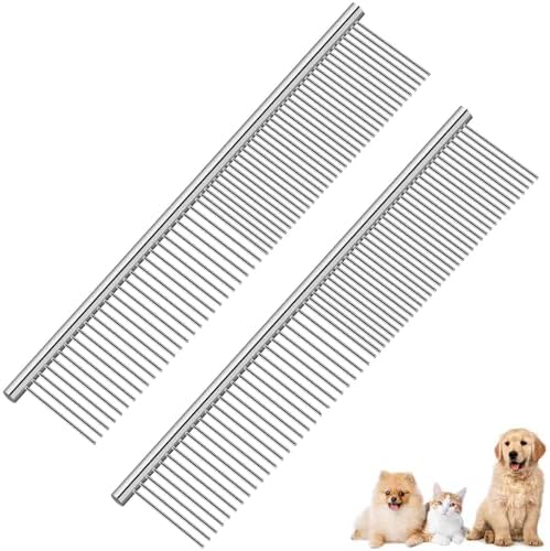 2 Pack Dog Grooming Comb Pet, Stainless Steel Cat Combs by Brillirare