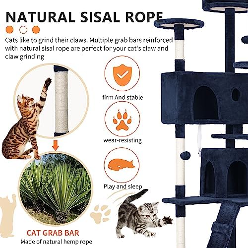 BestPet | 70" Cat Tree Tower | Navy Blue | Sturdy Multi-Level Cat Tree - Image 4
