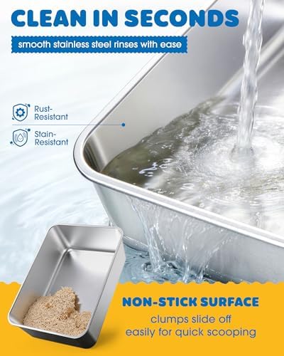 Powools Stainless Steel Cat Litter Box, High-Sided - Image 3