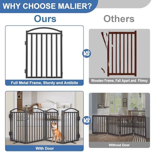 Malier Metal Freestanding Dog Gates, Outdoor Indoor Dog Fences, Extra Wide - Image 2