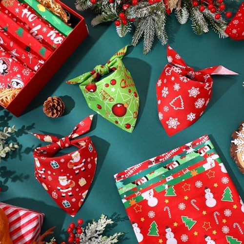 Preboun 100 Pcs Christmas Dog Bandanas Bulk, Red and Green Santa Snowmen - Image 5