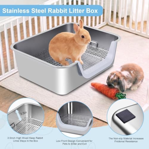 Stainless Steel Sifting Rabbit Litter Box Chew-Proof Bunny Litter Pan - Image 4