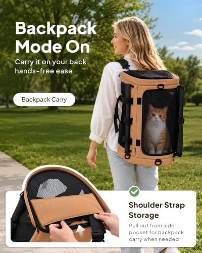 Backpackable Cat Carrier 17"x11"x11", Soft-Sided Collapsible Pet Carrier - Image 2
