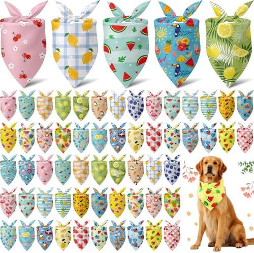 60 Pcs Summer Bandana for Dog Fruit Dog Bandanas Bulk Adjustable Pet Bibs Triangle Scarf Cat Costume for Small to Large Pet by Sanwuta