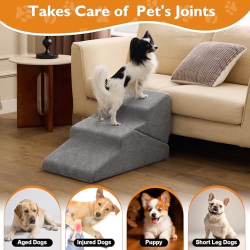 Ahpmeoa Dog Stairs for Small Dogs 16’’ H, 3-Step Dog Steps for Bed - Image 5