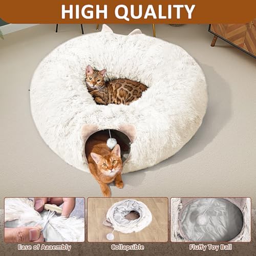 Cat Tunnel with Cat Bed for Indoor Cats, Soft Plush Peekaboo Cat Cave Donut - Image 6