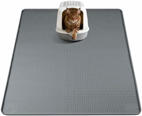 Silicone Cat Litter Mat for Litter Box 40”x40” Large Cat Mat, Dark Grey by Bartuke