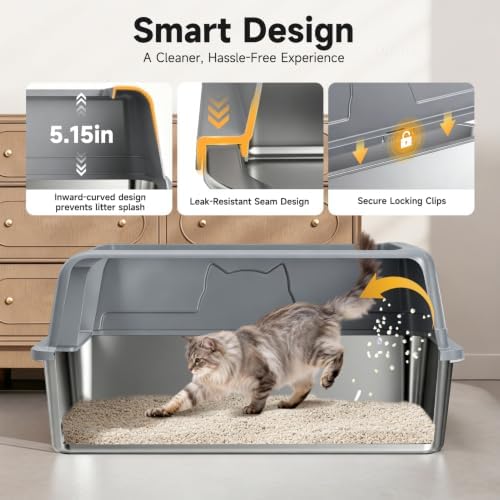 High-Sided Stainless Steel XL Cat Litter Box - Image 3