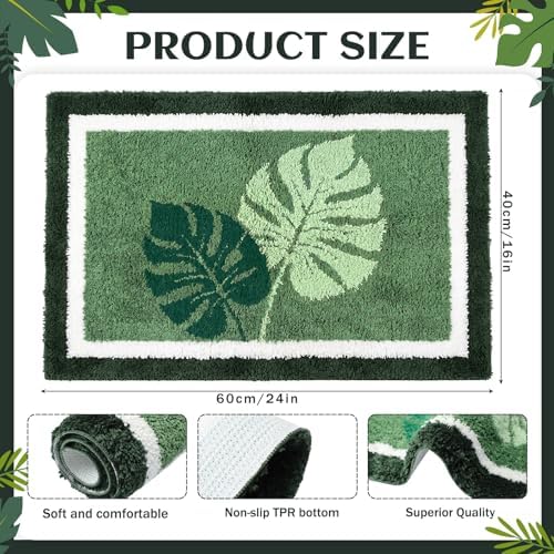 Boao Monstera Leaf Tufted Bath Mat Tropical Bathroom Rug Non-Slip 24x16 - Image 2