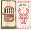 2 Pack Sardine and Lobster Kitchen Towels, Vintage Seafood Dish Towel Set by Z-synka