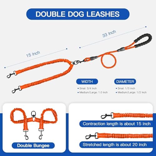 MingXpets Double Dog Leash, 360° Swivel Tangle Free Bungee Walking Training - Image 6