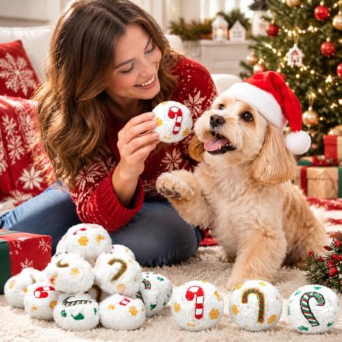 60 Pcs Christmas Squeaky Snowball Dog Toys Small Dog Chew Candy Canes Toys - Image 4