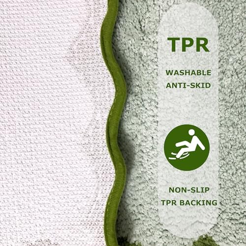 Cute Green Scalloped Bathroom Mat, Fun Plush Luxury Microfiber Bath Rug - Image 6