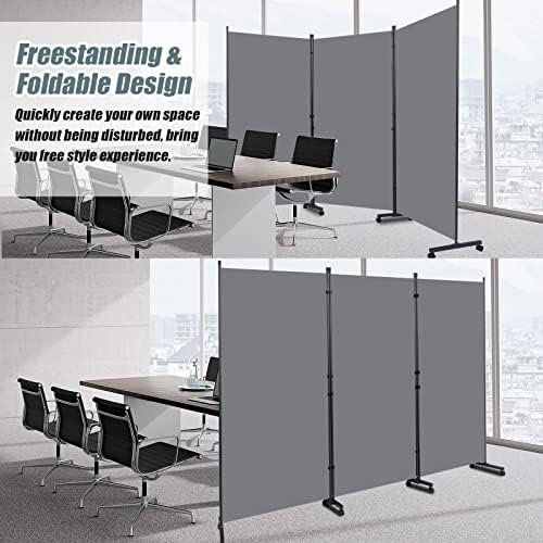 Room Divider 102'' Wide Folding Privacy Screen, 3 Panel Wall Divider w/Wheel - Image 4
