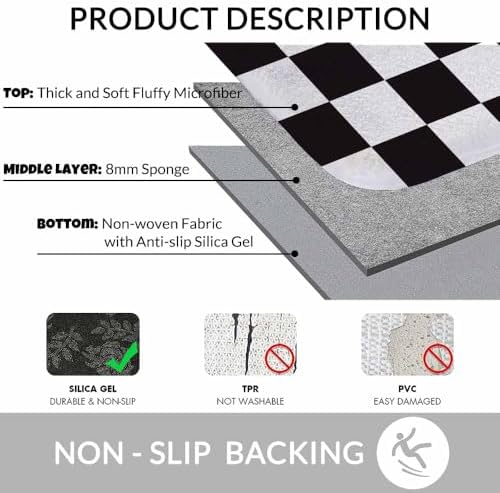 Checkered Bath Mats for Bathroom Black and White Buffalo Check Plaid Floor Bath - Image 6