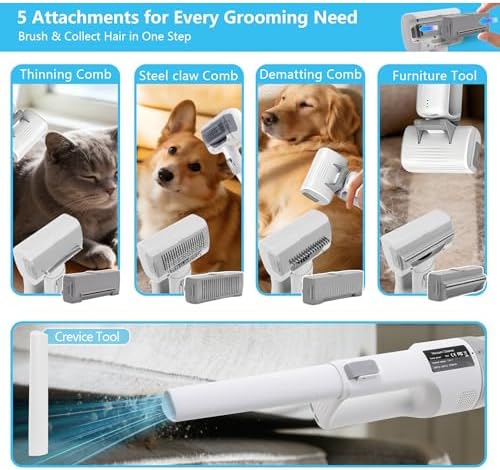 Cordless Pet Grooming Vacuum Kit, 5 in 1 Rechargeable Dog Hair Remover - Image 3