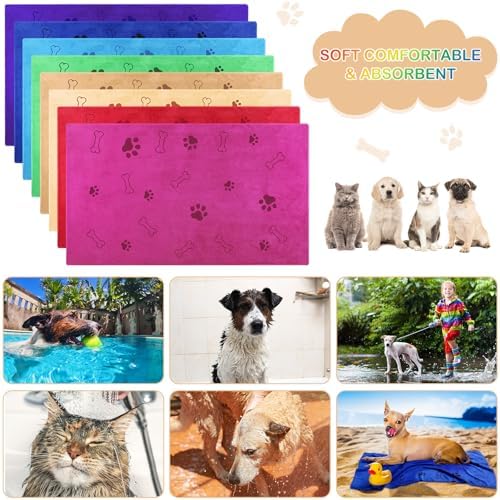 8 Pcs Dog Towel for Drying, 40 x 24 Inch, Dog Paw and Bone, Bright Color - Image 5