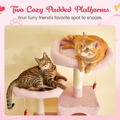 MWPO Cute Cat Tree, 70.1-Inch Tall Pink Cat Tower - Image 5