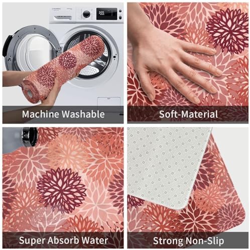Red Flowers Bath Mat Non-Slip Soft Microfiber Bathroom Rugs Washable Bathmat - Image 6