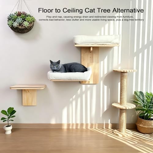 Cat Wall Shelves with Cat Bed 2 in 1 Furniture with Soft Cushion Perch & Pet - Image 2