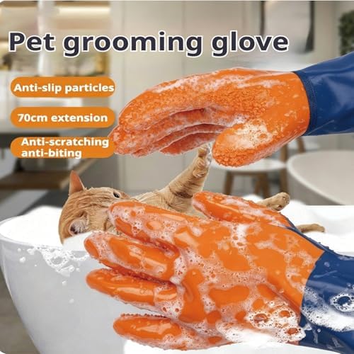 YOFANG 27.2" Long Sleeve Pet Grooming Bathing Gloves Anti-Scratch - Image 2