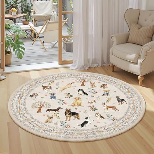 Beige 4Ft Round Area Rug for Living Room Bedroom - Image 3