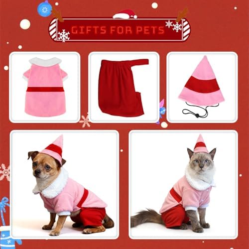 Dog Elf Christmas Outfit with Cap, Funny Party Cosplay Winter Warm Dogs Christmas Outfit (Pink, 3X-Large) - Image 3