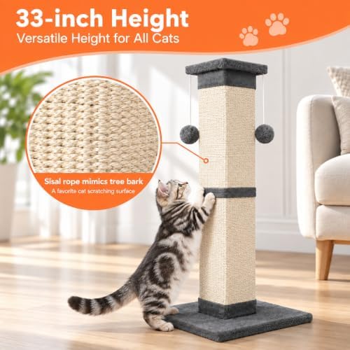 Cat Scratching Post 33 Inch Nature Sisal Scratch Post - Image 7