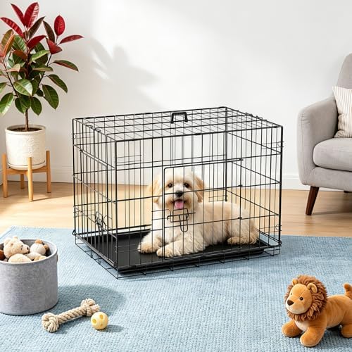 FDW | 24" Foldable Metal Dog Crate | Black | Cage - Image 2