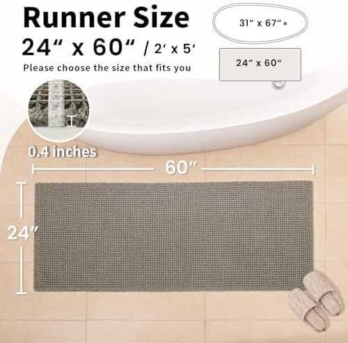 Long Bath Mat, Waffle Bathroom Runner Rug Non Slip Washable, 24 x 60 - Image 2