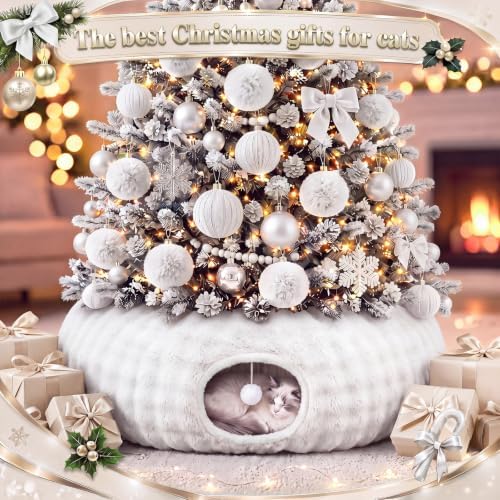 Christmas Tree Cat Tunnel 36 in Donut Bed, White, Bubble Fleec, Fluffy - Image 6