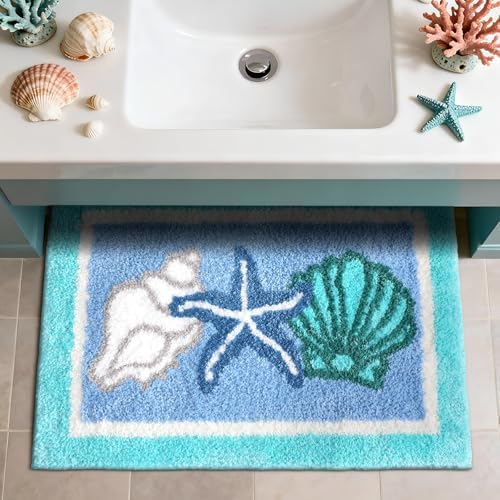 Boao Coastal Bathroom Rug Seashells Starfish Ocean Non Slip 16" x 24" - Image 3