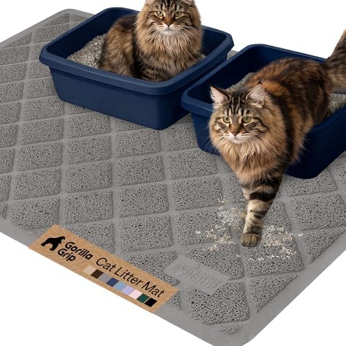 GORILLA GRIP Cat Litter Box Mat, Coiled Mesh Trapping Mats, 47x35 Gray by GorillaGrip