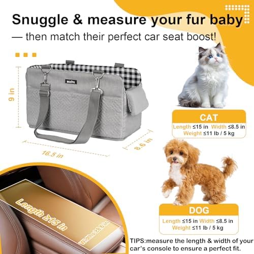 Console Dog Car Seat for Small Dogs Cats Up to 11lbs, Anti-Collapse Pet Armrest - Image 2