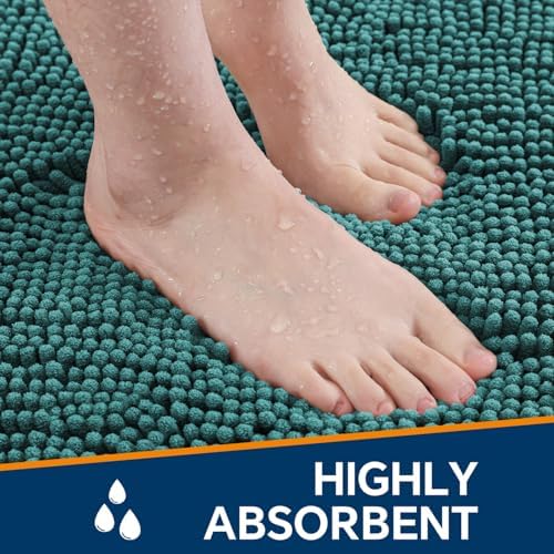 Chenille Bathroom Runner Rug 24"x72" Teal, Plush Bath Mat - Image 4