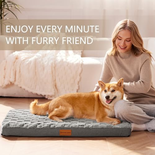 Patas Lague Orthopedic Large Dog Bed Washable Pet Crate Mat 42''X28'' Grey - Image 2