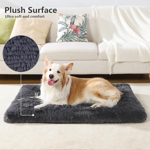 Large Dog Bed Crate Pad 36", Washable Plush Pet Mat Sleeping Dark Grey - Image 2