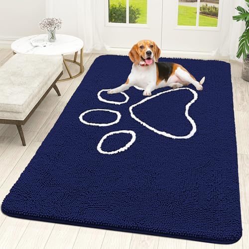 OLANLY Dog Door Mat for Muddy Paws 59x35, Paw Print Design Chenille Mud Mat by OLANLY