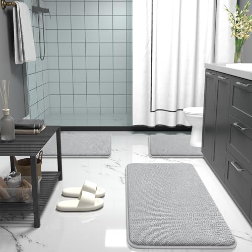 OLANLY Memory Foam Bathroom Runner Rugs 50x30, Absorbent Mat, Light Grey - Image 7