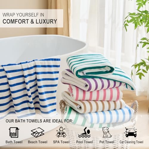JML Microfiber Beach Towels, 4 Pack, Cabana Stripe Purple - Image 5