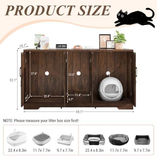 59.1" Cat Litter Box Enclosure for 2 Cats, Hidden Litter Box Furniture - Image 2