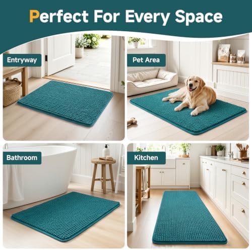 Ophanie Teal Bathroom Rugs Sets 3 Piece, Soft Chenille Bath Mat, Non Slip - Image 7